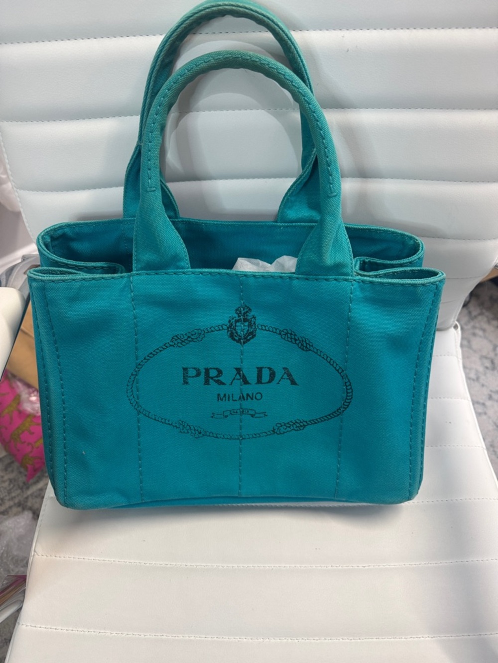 Prada Teal Canvas Mini Tote Bag - Women's Handbag